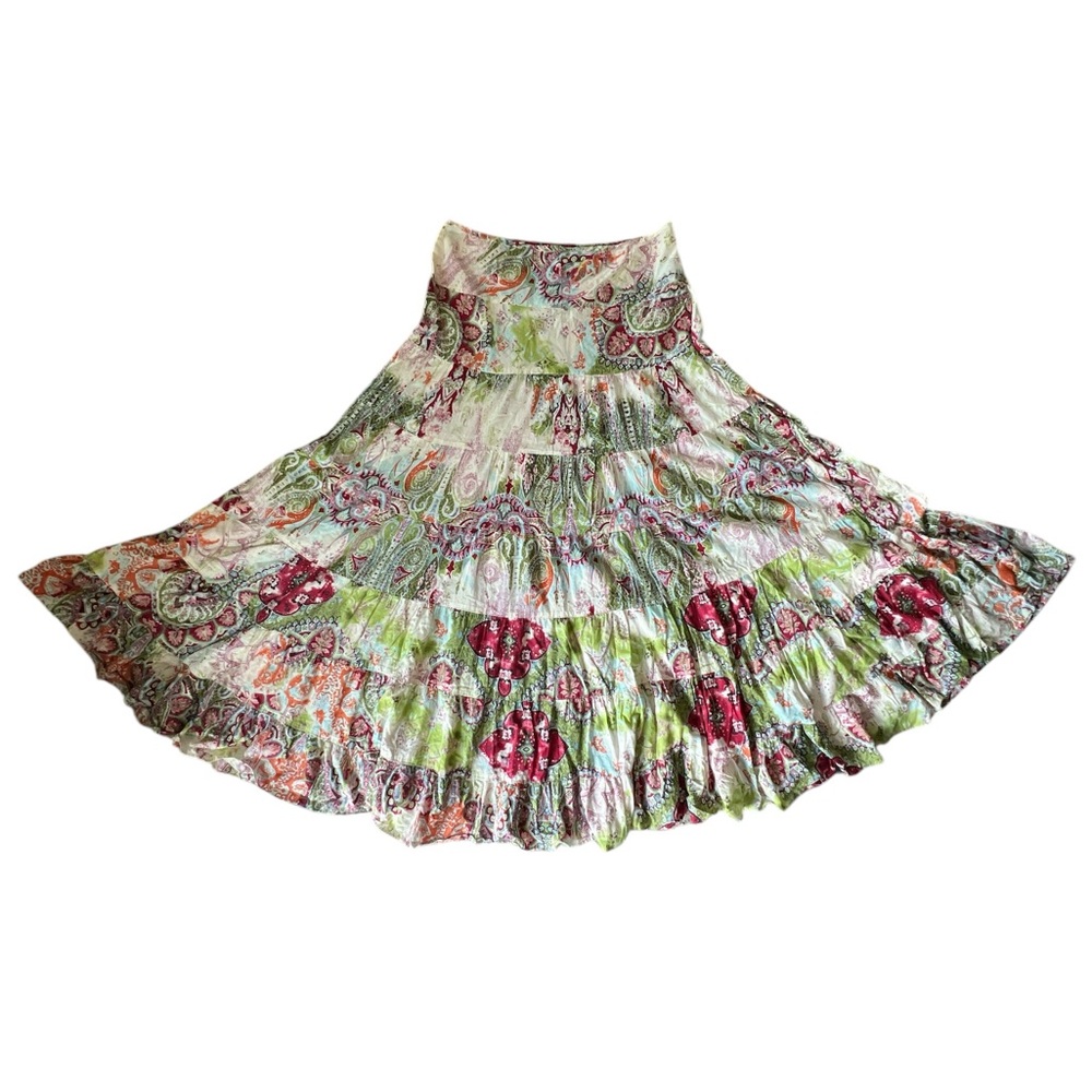 Baggage made in India Boho cotton Floral Multicolor tiered maxi Skirt Sz S
